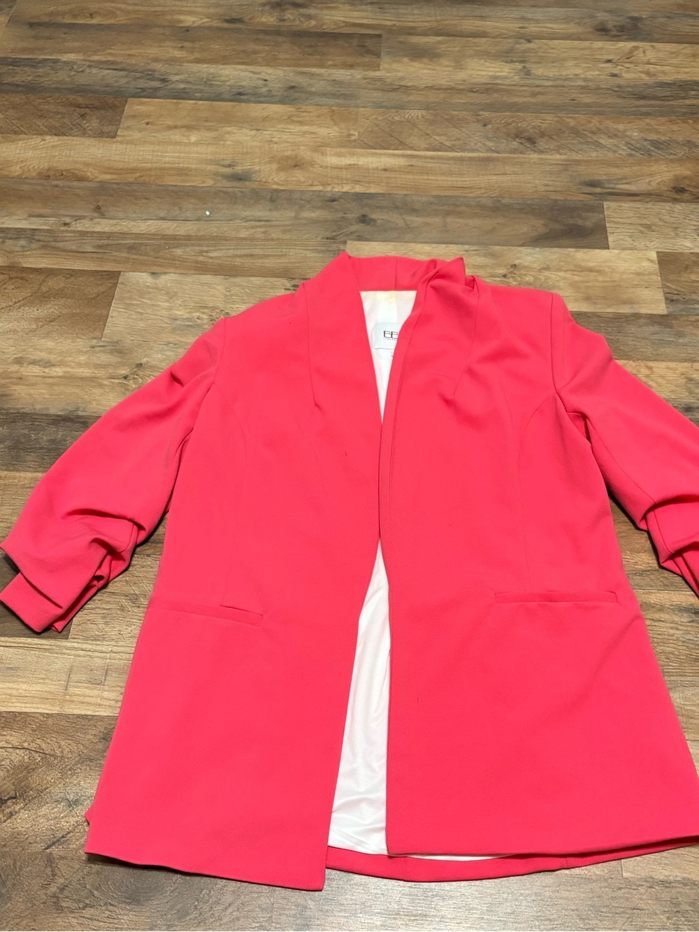 BBJ Los Angeles Hot Pink Open Front Blazer Ruched Sleeve Career Jacket